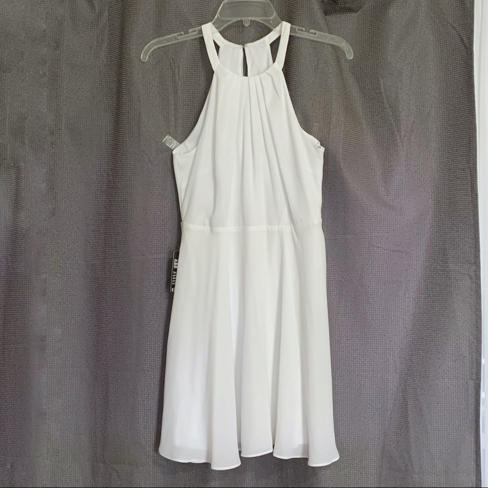 NWT Express White Fit and Flare Halter Mini Dress with Keyhole Back